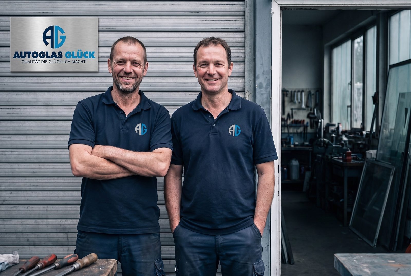 Das Team von Autoglas Glück vor der Werkstatt